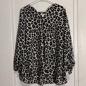 Michael Kors Leopard Animal Print Top Plus Size 2X Black Brown